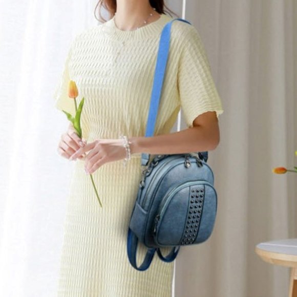 Blue Leather Mini Backpack - Picture 3 of 3